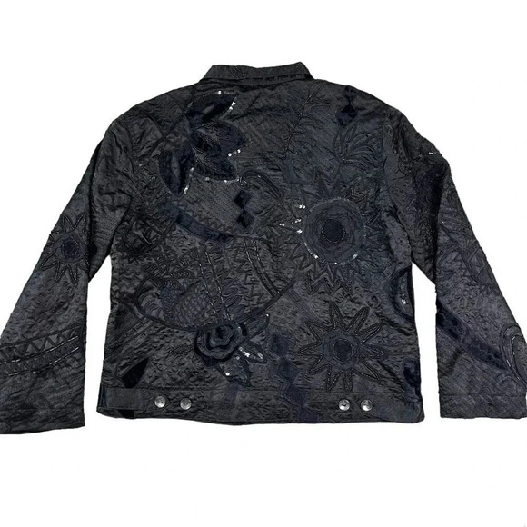 Chicos Black Lace Embroidered Jacket Button Down Shirt Sequin Floral Size 1 US M - Picture 7 of 9